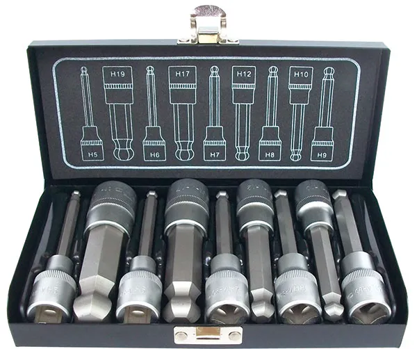 BATO Stifttoppsett 1/2" 6kt. 5-19mm. lang med kule 9 deler.