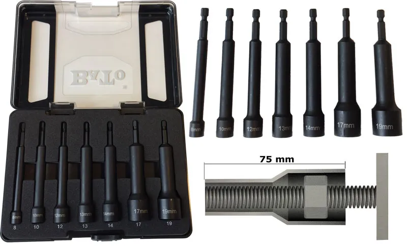 BATO 1/4" Boltbitsett 8-19mm. 110mm lange. 7 deler