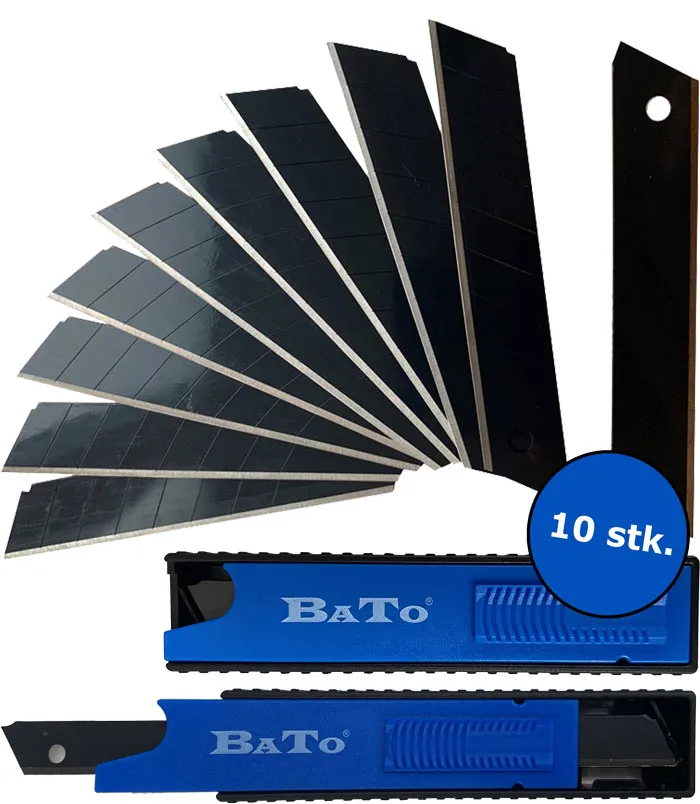 BATO Knivblader knekk-av 9 mm. Black Finish ultra skarp 10 stk. pk.