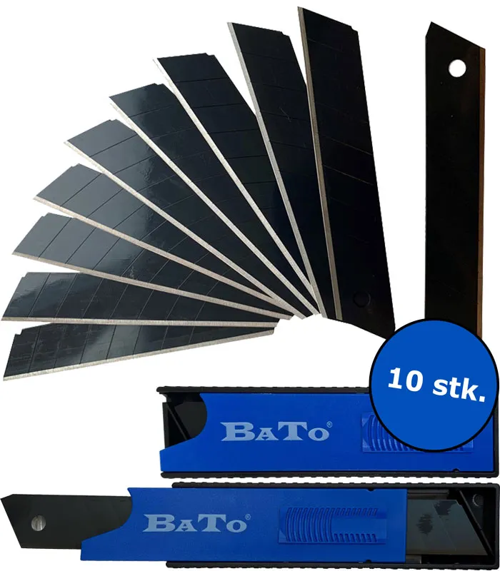 BATO Knivblader knekk-av 18 mm. Black Finish ultra skarp 10 stk. pk.