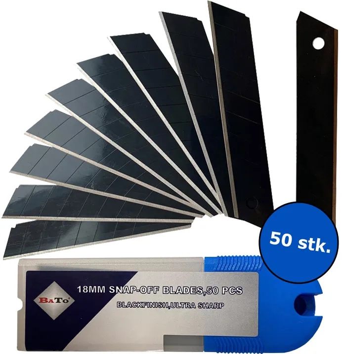 BATO Knivblader knekk-av 18 mm. Black Finish ultra skarp 50 stk. pk.