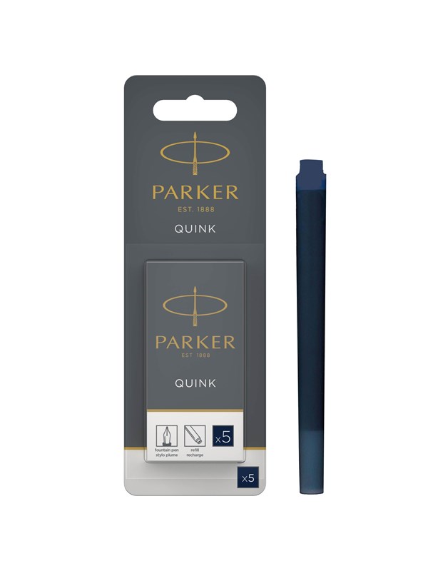 Parker Fountain Pen Ink Refill Cartridges | Long | Blue-Black QUINK Ink | 5 Count (Blister)