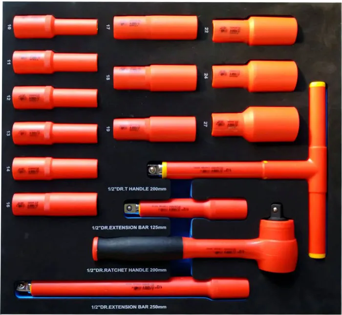 BATO VDE 1000V Pipe-nøkkelsett 1/2" Topper 10-27mm. EVA 2/3.