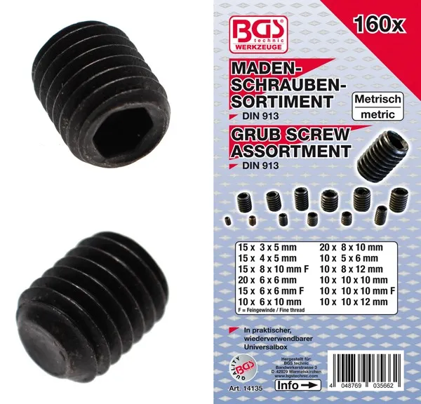 BGS Pinol skruesett 3-10mm, 160 deler