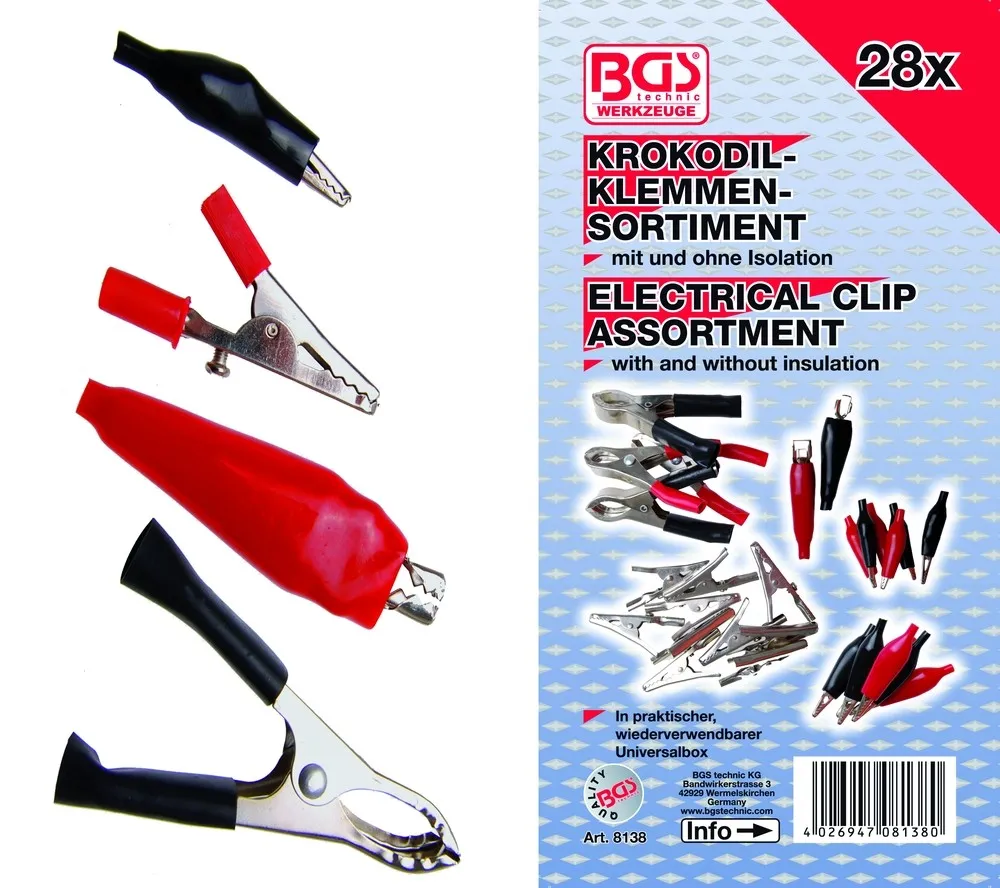 BGS Krokodilleklemmesortiment. 28 deler