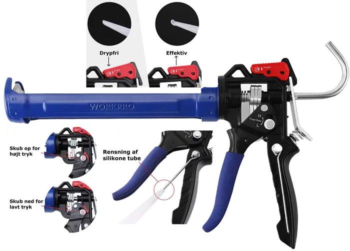 WORKPRO Fugepistol med dryppstopp. Comford Grip.