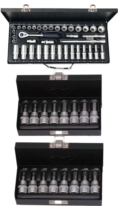 BATO Kombi pakke. Topnøkkelsett 6-24mm 3/8", pipenøkkelsett 3-10mm 3/8", pipenøkkelsett Torx 15-50 3/8". 54 deler