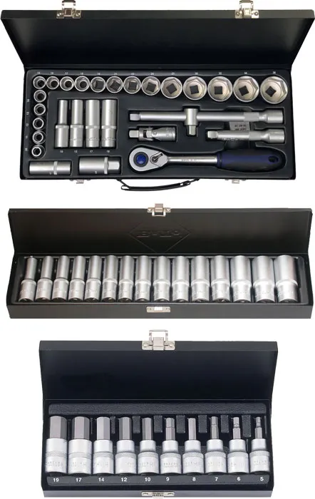 BATO Kombi pakke. Topnøkkelsett 10-36mm 1/2", langpipenøkkelsett 10-24 1/2", pinnesett 5-19mm 1/2". 53 deler