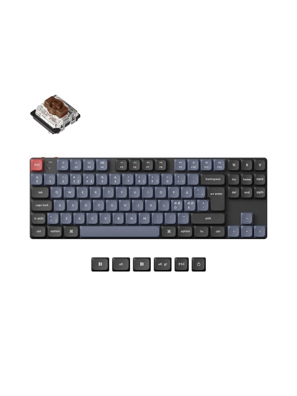 Keychron K1 Pro QMK/VIA Wireless RGB Hot Swap Low Profile Brown - Gamingtastatur - Uten numpad - Nordisk - Svart