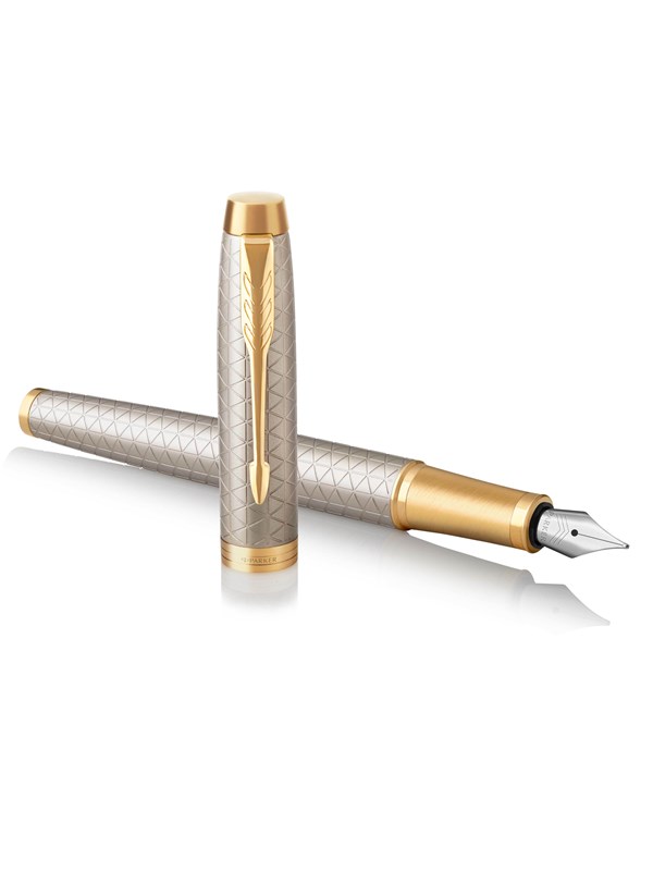 Parker IM Fountain Pen | Premium Warm Silver | Fine Nib with Blue Ink Refill | Gift Box