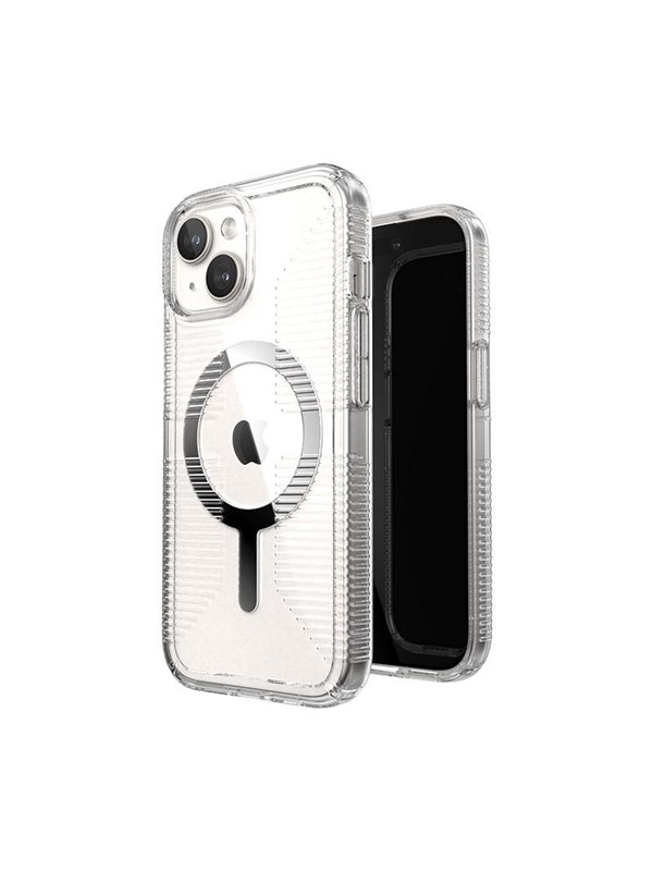 Speck Gemshell Grip + MagSafe - Case for iPhone 17e / 16e / 15 / 14 / 13 - Clear / Chrome Finish