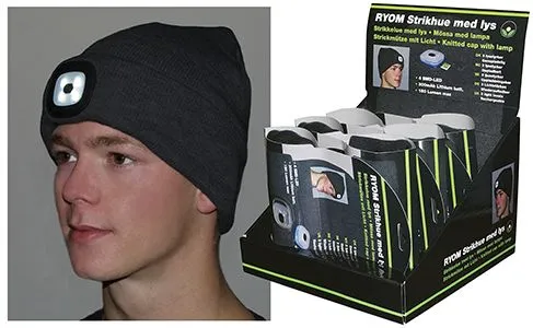 Strikkelue med LED-lys