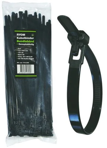 Kabelstrips Gjenåpnbar 7,2 x 300 mm