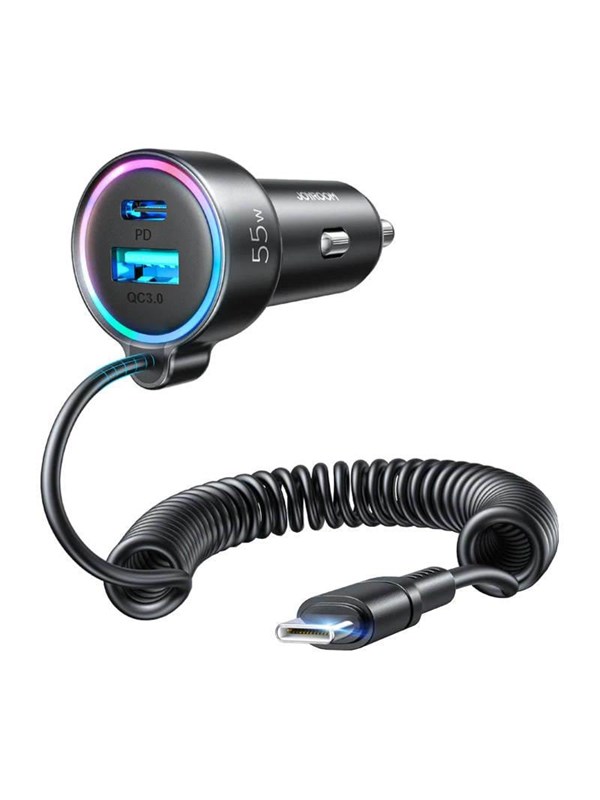 Joyroom Car charger  JR-CL07 3-in-1 1x USB + 1x PD 55W + Type-C cable (black)