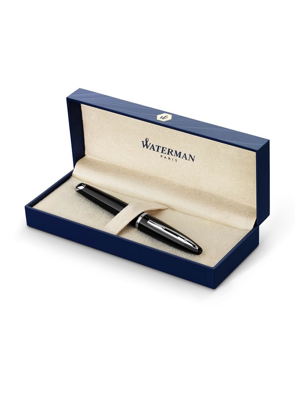 Waterman Carène Black Sea Fountain Pen | High-Gloss Black with Palladium Plated Trim | Medium Nib with Blue Ink Cartridge | Gift Box