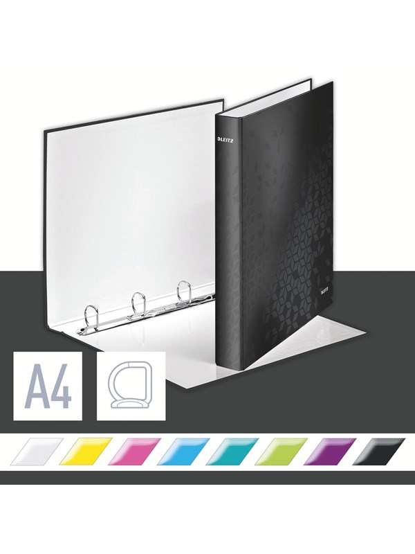 Leitz Ringperm  WOW Laminert kartong A4+ 4DR/25mm Sort