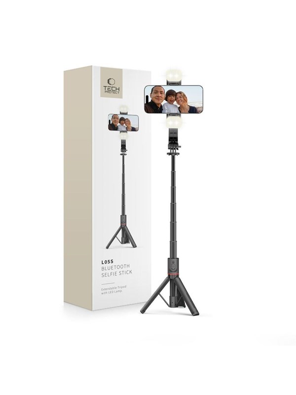 Tech-Protect  L05S Bluetooth Selfie Stick with Tripod up to 105cm with LED Lamp - Black