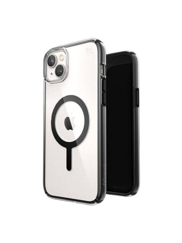 Speck Presidio Perfect-Clear with Impact Geometry + MagSafe - iPhone 15 Plus / 14 Plus Case with MICROBAN Coating - Clear / Black