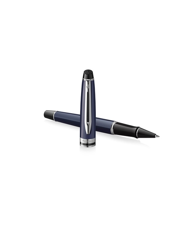 Waterman Expert Rollerball Pen | Metal & Blue Lacquer | Chiselled Cap | Black Ink | Gift Box