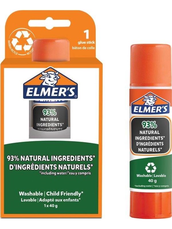 Elmer's Elmers Pure skolelimstifter | Gjennomsiktig i tørr tilstand | 93 % naturlige ingredienser | 40 g | 1 stk