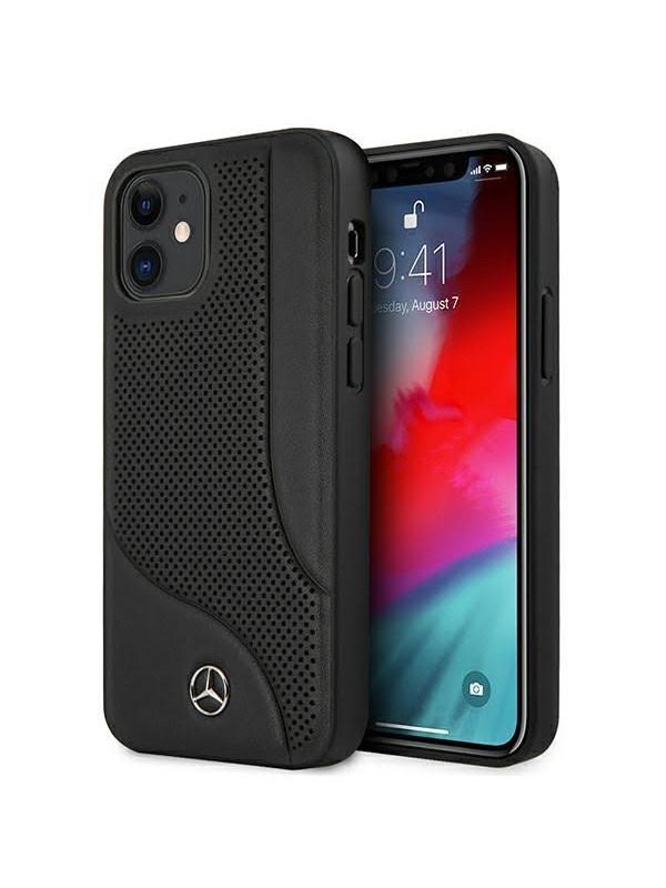Mercedes  Leather Perforated Area Case for iPhone 12 mini - Black