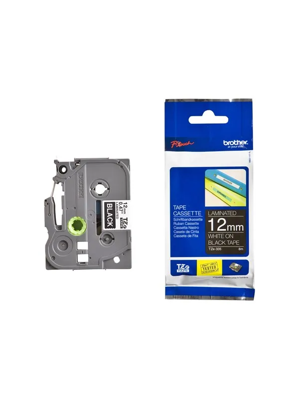 Brother TZe335 12mm (0.47") White on Black Label tape for P-Touch 8m