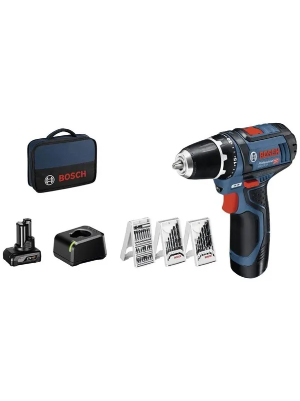 Bosch Professional GSR 12V-15 i veske + tilbehør i 39 deler
