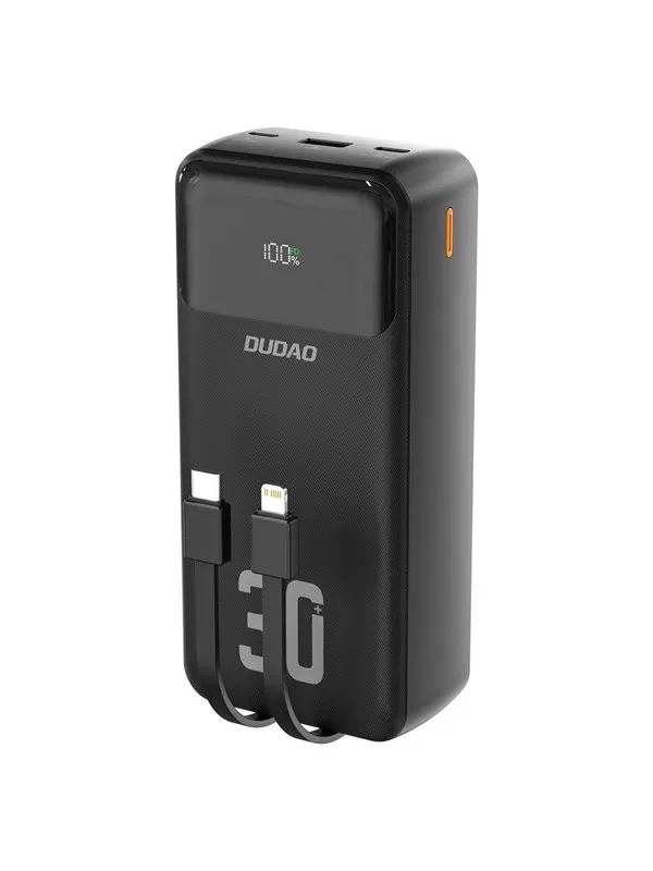 Dudao K15MAX PD 22.5 W Powerbank with Built-in Cables - Black Nødlader - Svart - 30000 mAh