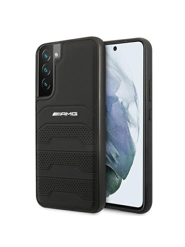 Mercedes AMG Leather Debossed Lines Case for Samsung Galaxy S22+ - Black