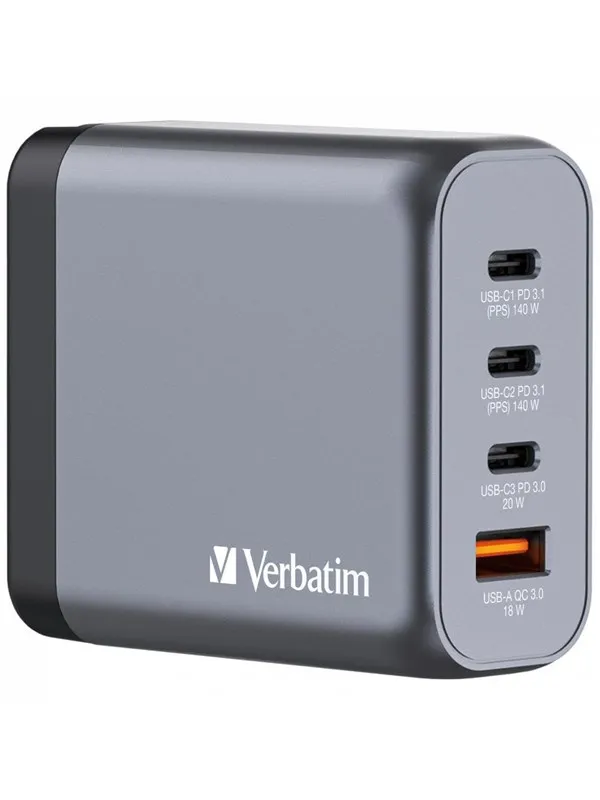 Verbatim power adapter - GaN - 3 x USB-C USB - 140 Watt