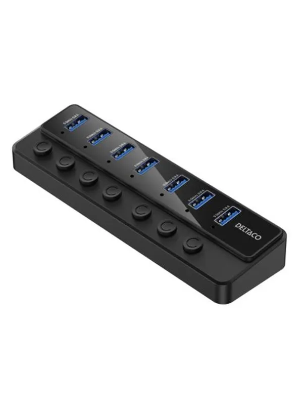 Deltaco USB-A Hub - 7x USB-A Ports USB-hub - USB 3.0 - 7 porter - Svart