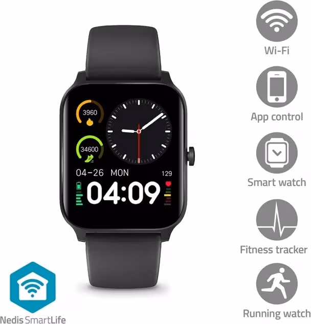 Nedis SmartLife-klokke | 1.69 "" | LCD | IP68 | Maksimal driftstid: 240 timer | Android™ / IOS | Sort