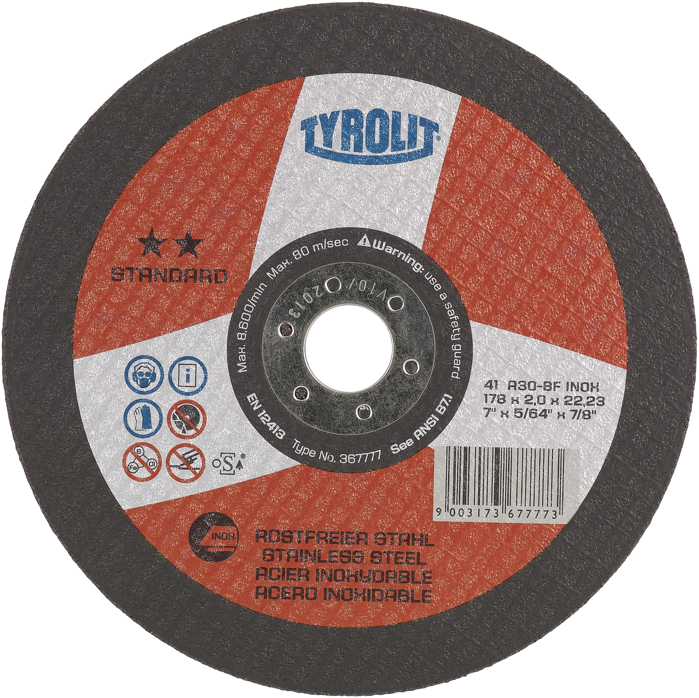 Kappeskive Standard 41X ø178×1,6 A46-BFinox