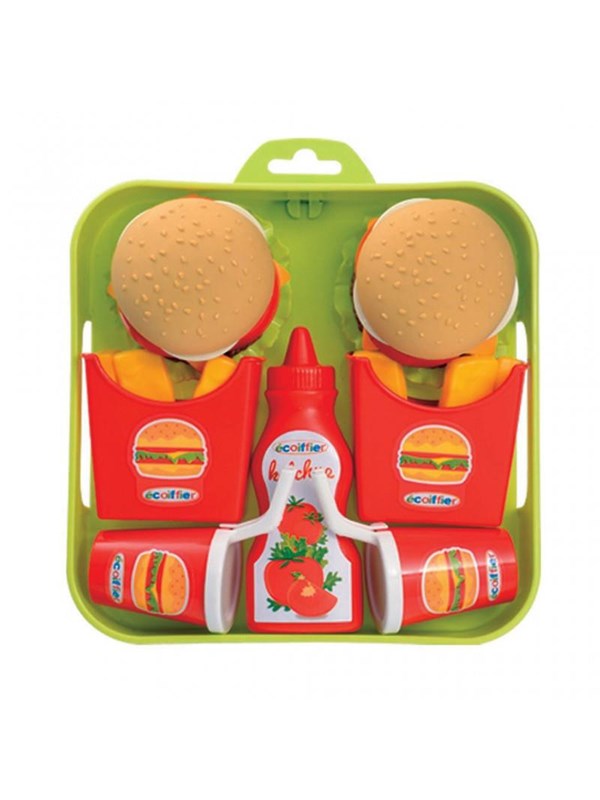 Ecoiffier 100% Chef Hamburgerset on serving tray