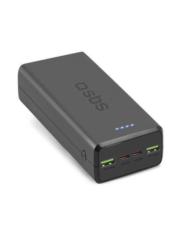 SBS Powerbank TTBB30000PD20K 30000 mAh 2 x USB-C 2 x USB-A - black Nødlader - Svart - 30000 mAh