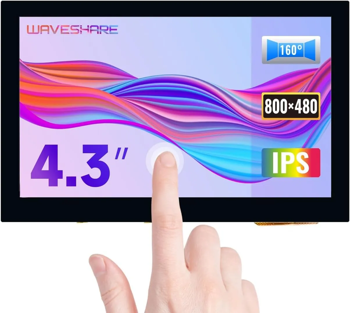 Waveshare 4,3-tommers LCD Touch-skjerm for Raspberry Pi 5/4B/3B+/3A+/3B/2B/B+/A+ 800 × 480 IPS