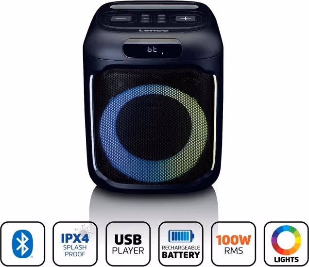 Lenco Kompakt IPX4 Bluetooth® Partyhøyttaler med trådløs mikrofon