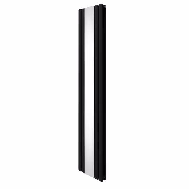Oval søyle radiator med speil - 1800 mm x 380 mm - Sort