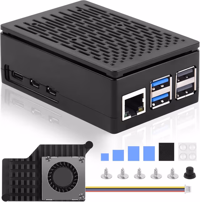 NÖRDIC Raspberry Pi 5-kabinett med Pi5-offisiell aktiv kjøler, støtte for PCIe M.2 NVMe SSD Shield Top, for Raspberry Pi 5 4GB/8GB