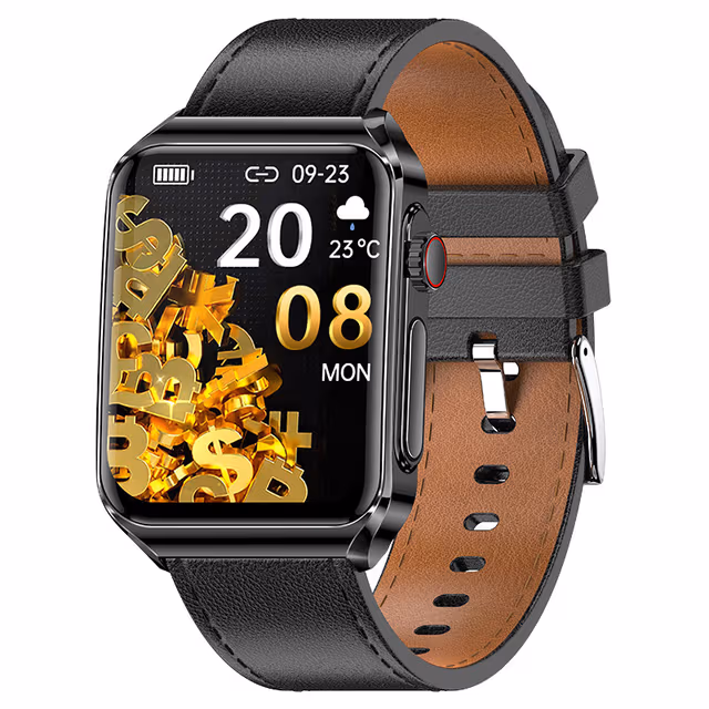 Smartklokke med EKG-hjerteovervåking/Bluetooth-ringing/Bluetooth-musikk Sort
