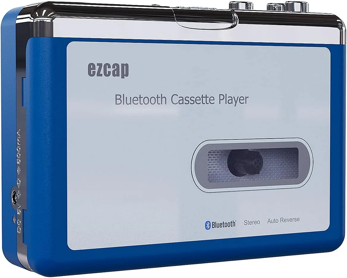 Ezcap Bluetooth-kassettspiller, Walkman-båndspiller med 3,5 mm utgang og hodetelefoner