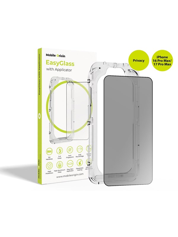 Mobile Origin EasyGlass Privacy with Applicator iPhone 16 Pro Max/17 Pro Max