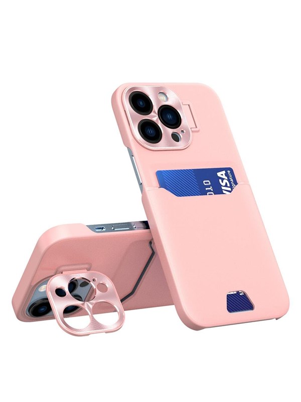 Hurtel Leather Stand Case for iPhone 14 Pro Card Wallet Cover with Stand Pink