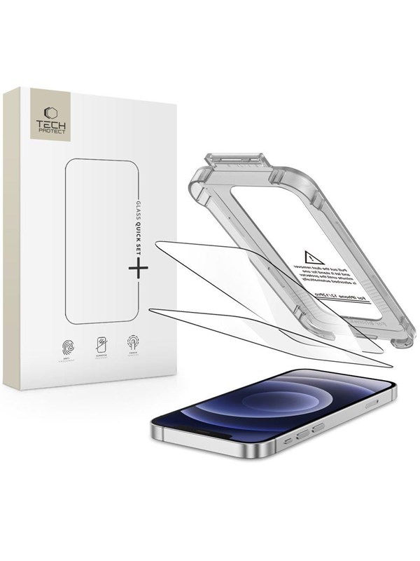 Tech-Protect Quick Set+ 2-pack Tempered Glass Screen Protector for iPhone 12 / 12 Pro - Black