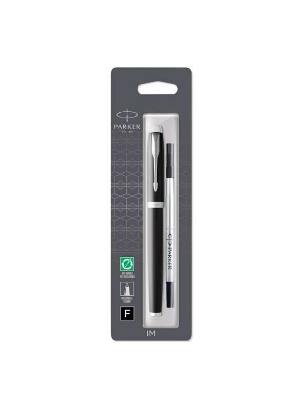 Parker IM Rollerball Pen | Black  Lacquer with Chrome Trim | Fine Point Black Ink
