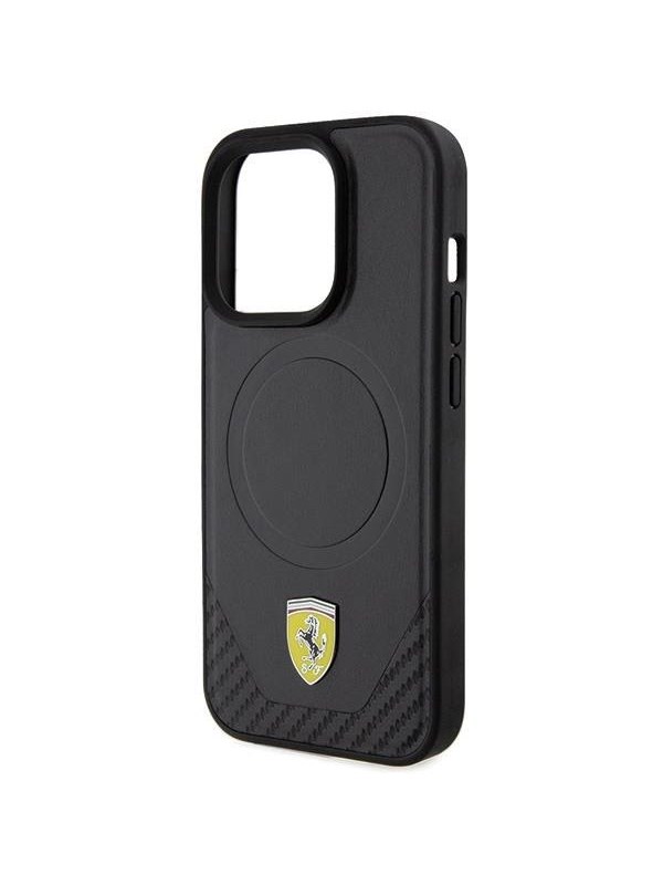 Ferrari Carbon Metal Logo MagSafe Case for iPhone 15 Pro - Black
