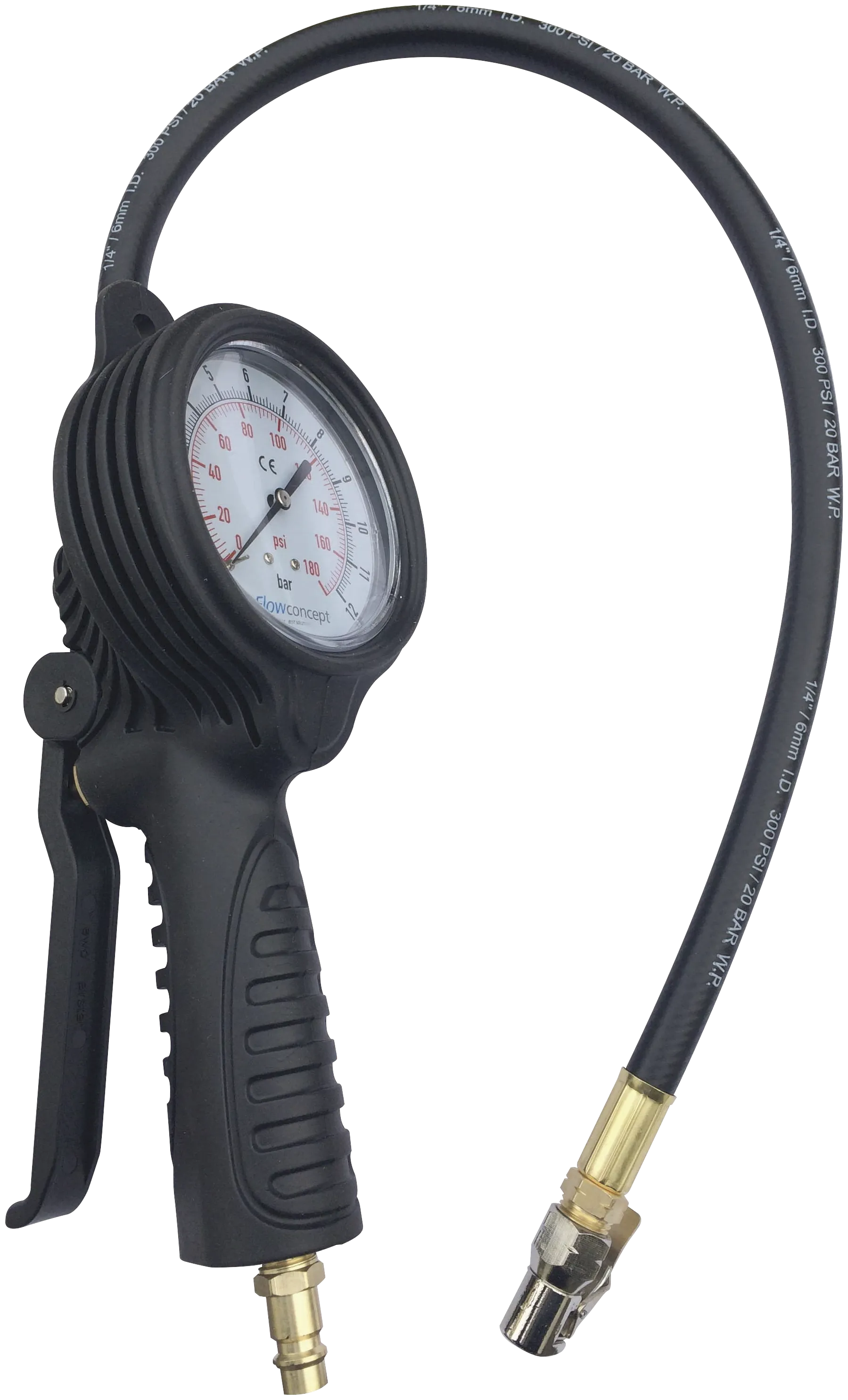 Pumpepistol med manometer 12 bar, slange med klemmenippel