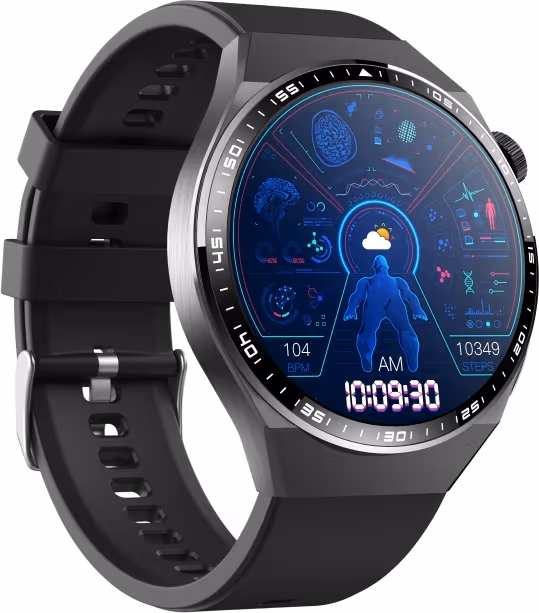 Smartklokke med EKG, kroppssammensetningsanalyse, blodsammensetningsanalyse (urinsyre, blodlipider) Black Silicone strap