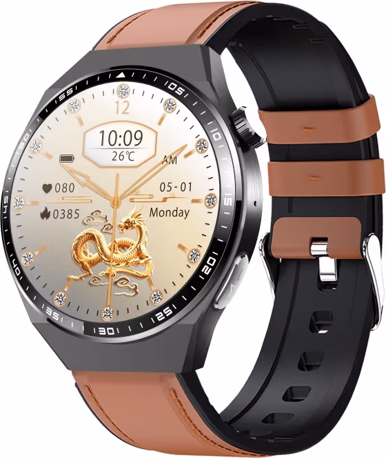 Smartklokke med EKG, kroppssammensetningsanalyse, blodsammensetningsanalyse (urinsyre, blodlipider) Black and Brown Leather strap
