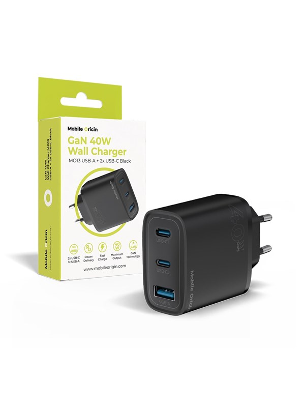 Mobile Origin GaN 40W Wall Charger MO13 black 1 USB-A + 2 USB-C